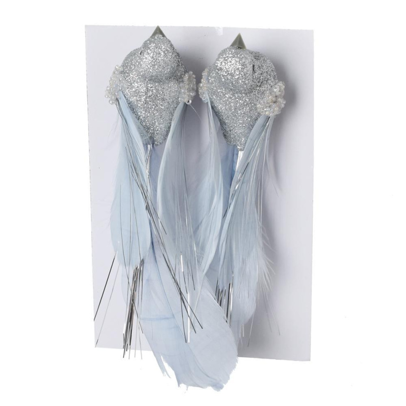 Ozdoba s klipom vtáčik 13cm sada 2ks perie sivý