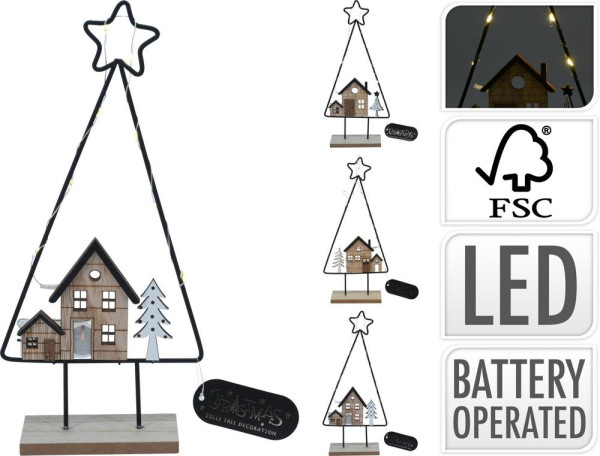 Dekorácia strom s dedinkou LED 13x5x29 cm mix
