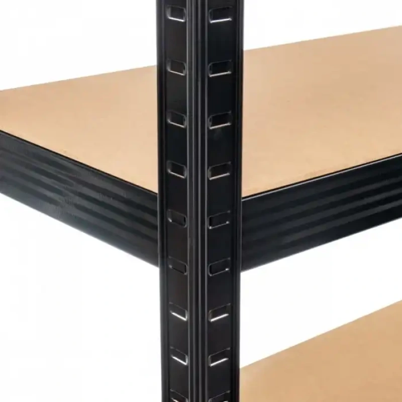 Kovový regál čierny 180×90×40 cm – 5 políc, nosnosť 175 kg/polica | Čierny regál s MDF 1