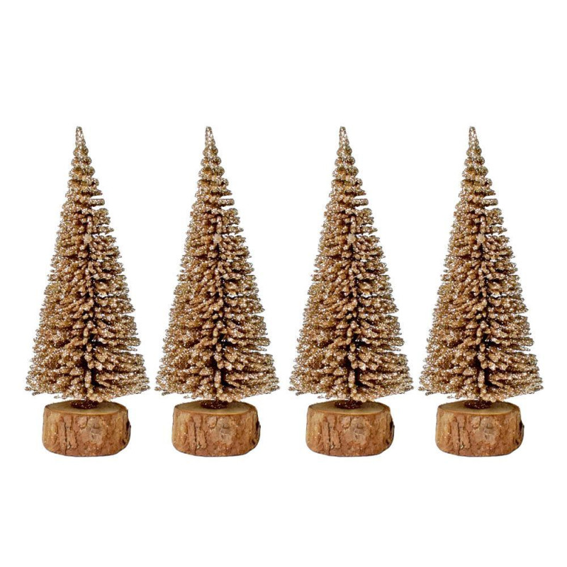 Dekorácia stromček na pni 10cm sada 4ks šampaň