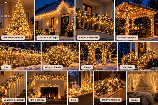Vianočná svetelná reťaz 1500 LED / extra teplá biela / transparentný kábel / 30 m /časovač 1