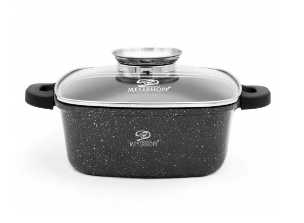 Hliníkový hranatý hrniec 3,7 l s keramicko-mramorovým povrchom + pokrievka (22×22×9,5 cm)