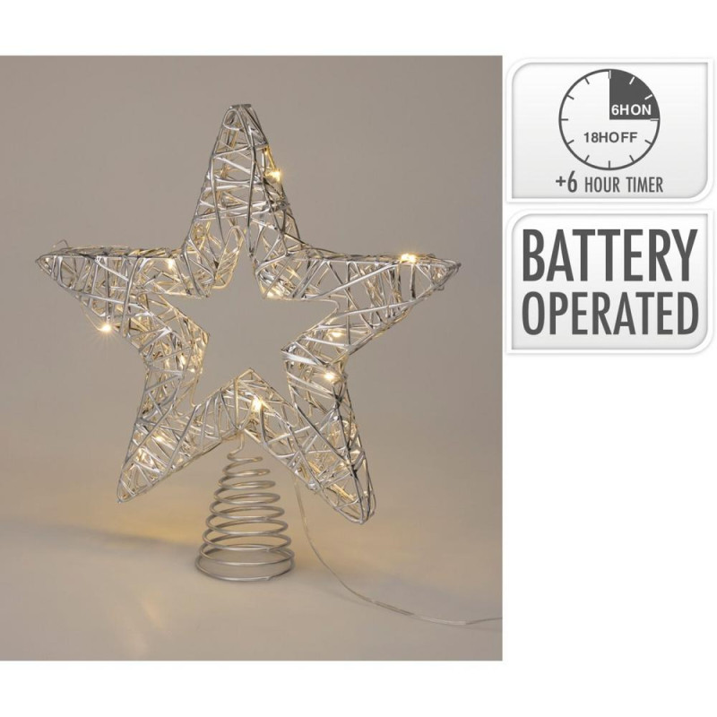 Ozdoba špic hviezda LED 28 cm s časovačom strieborná