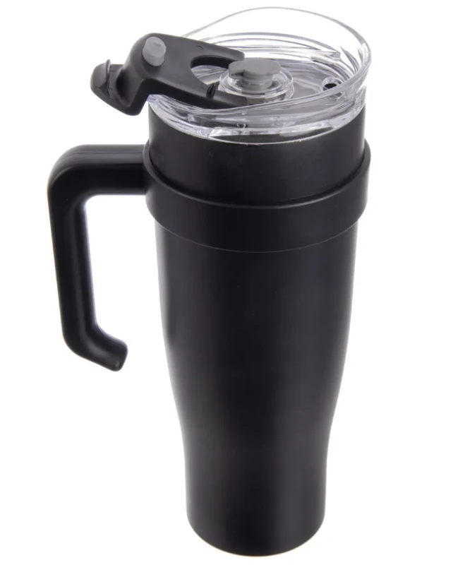 Hrnček TERMO pohár nerez/UH+slamka 1,2 l čierna