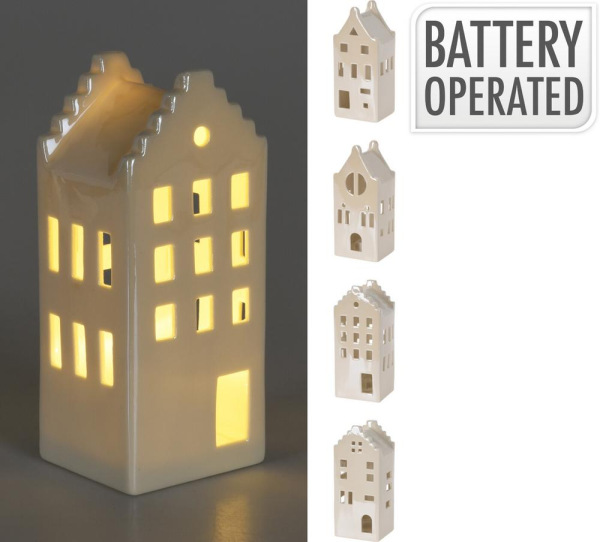 Dekorácia domček LED 6,5x5,5x15 cm porcelán mix