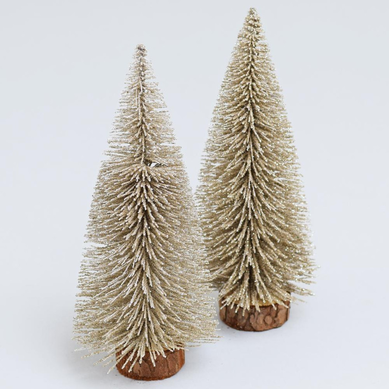 Dekorácia stromček na pni 15cm sada 2ks šampaň