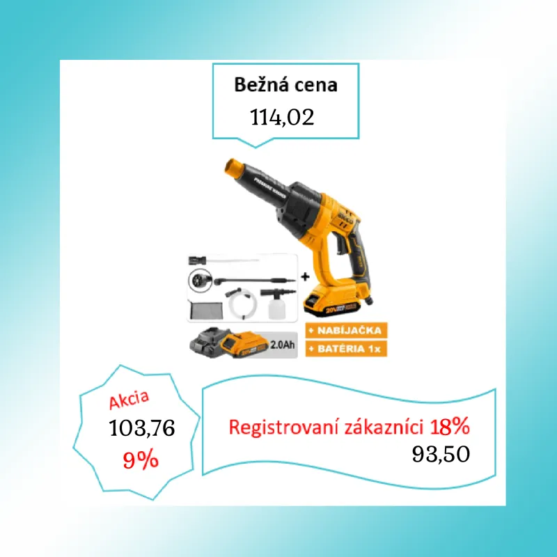 Čistič vysokotlakový CPWLI20082 INGCO AKU 20V KIT P20S 20