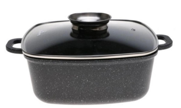 Hliníkový hranatý hrniec 5,4 l s keramicko-mramorovým povrchom + pokrievka (26×26×11 cm)