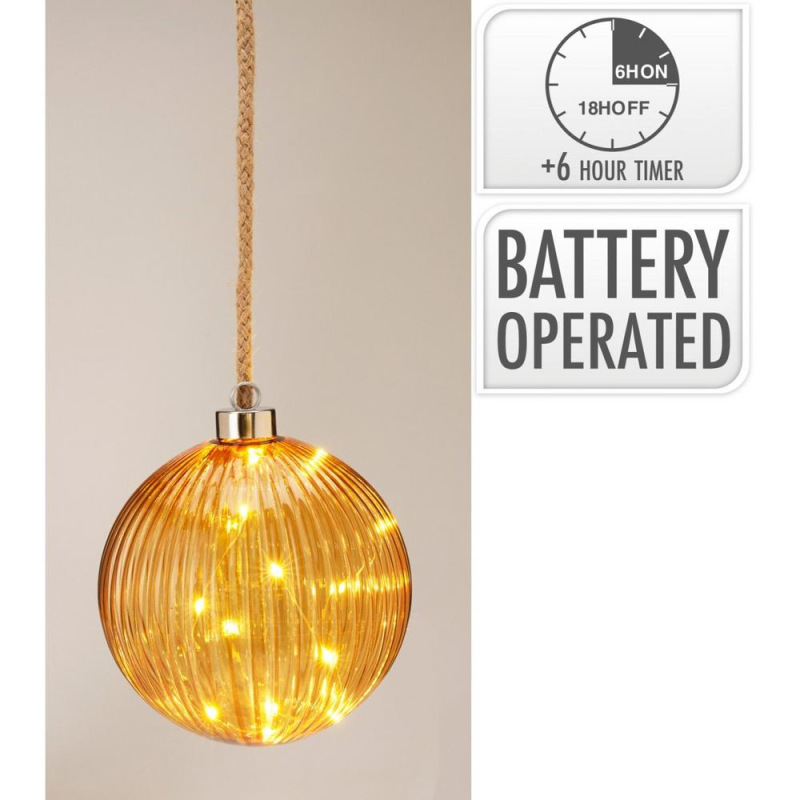 Ozdoba závesná guľa LED 14 cm s časovačom, batérie hnedá