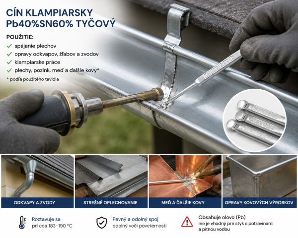 Klampiarsky cín Pb40Sn60 tyčový – Sn 60 %, cca 300 g/tyč, balenie cca 1 kg 1