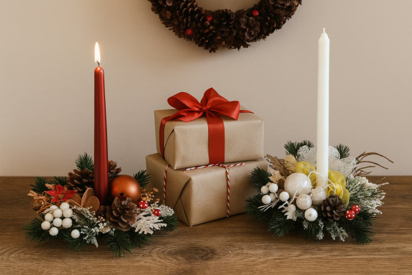 Vianočná ikebana 28×30 cm – ručne zdobená dekorácia, mix prvkov, slovenský výrobok 1