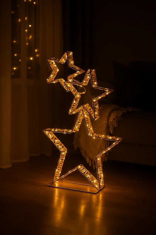 Dekorácia Hviezdy LED 80 cm – Zlatá, Vonkajšia & Vnútorná, s Časovačom 1