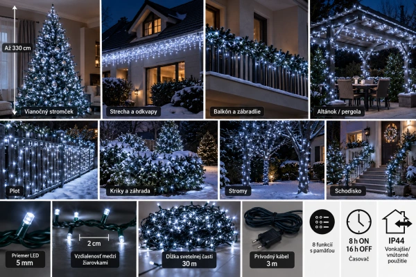 Vianočná svetelná reťaz 1500 LED / studená biela / 30 m / časovač / IP44 1