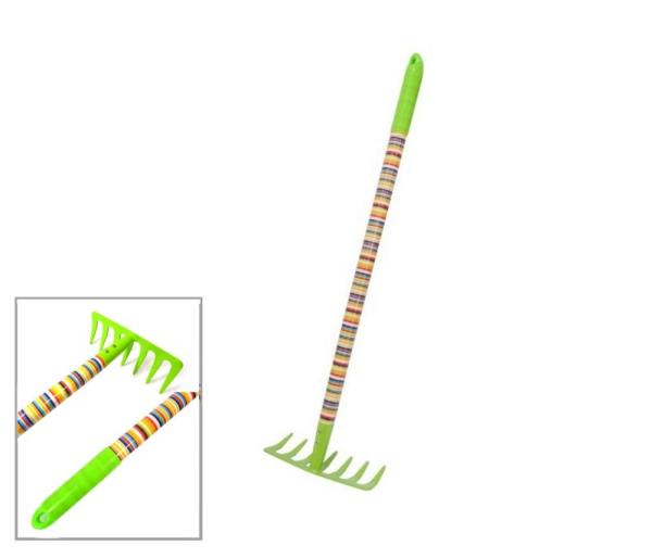 Hrable 7-zub.detské kovové, nasada drevená fareb.pruhy , 63cm