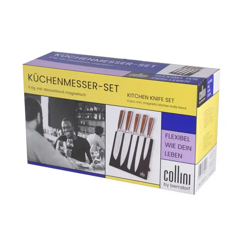 Kuchynské nože Collini by Berndorf – 6-dielna magnetická sada v akáciovom stojane 1