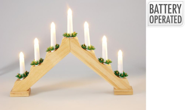 Svietnik vianočný 7 LED sviečok 41x5,2x27 cm s časovačom drevo krémový