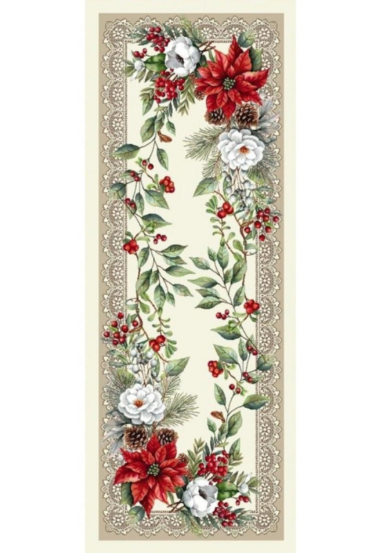 Obrus gobelínový, Vianoce Kvety a čipky, 40x100cm