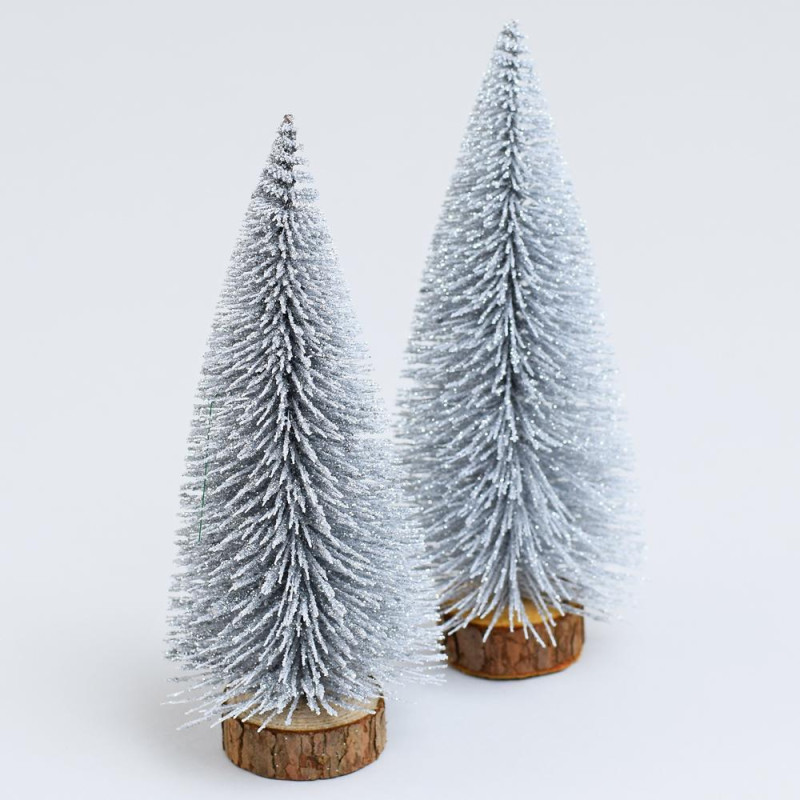 Stromček vianočný na pni 15 cm sada 2 ks zasnežený