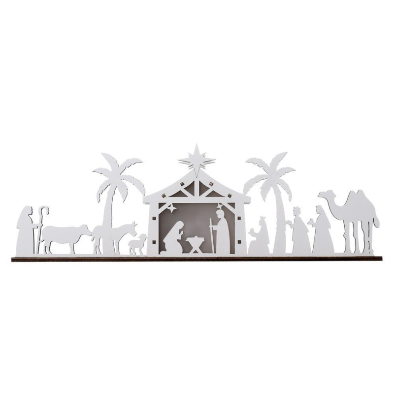 Betlehem na podstavci LED – 3,6x5x12 cm, biely