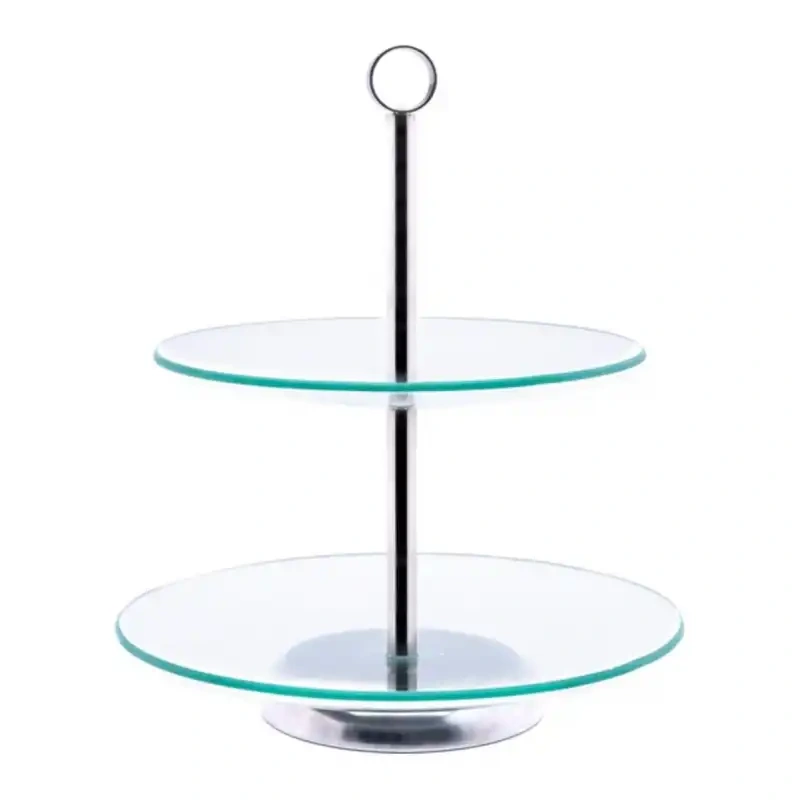 Sklenený podnos na koláče – 2-poschodová etažérka 20/25 cm s kovovou rúčkou 1