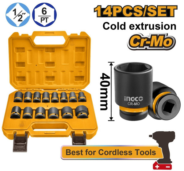 Gola sada orechy 1/2" pre rázové uťahováky, sada 14dielna INGCO