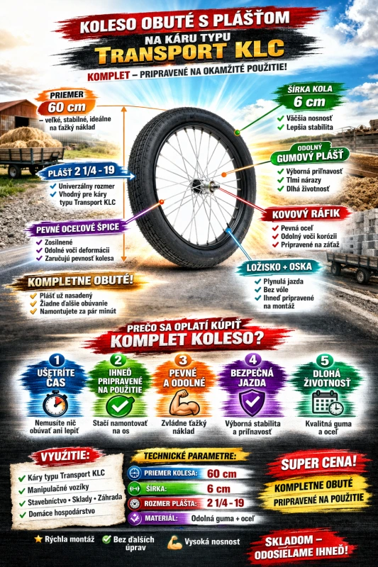Koleso komplet na káru Transport KLC – obuté, pevné a odolné 1