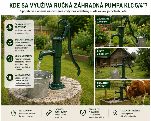 Ručná záhradná pumpa KLC liatinová 5/4" – stojanová, sacia hĺbka 7 m 1