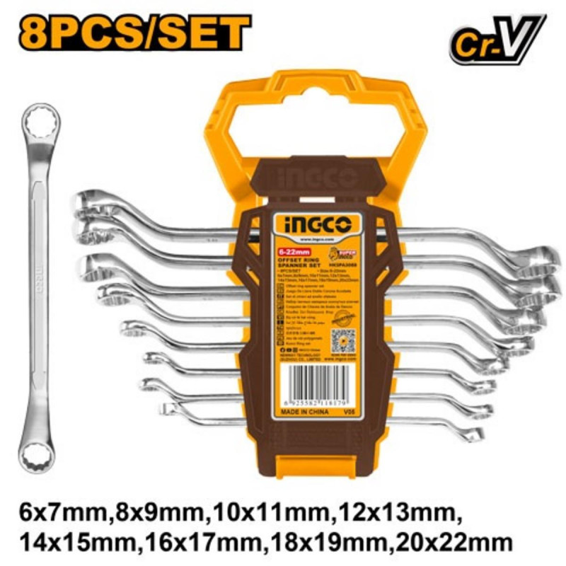 Kľúč očkový/prstencový sada 8 ks, 6-22mm INGCO INDUSTRIAL