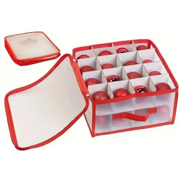 Úložný box na vianočné dekorácie 34x34x17 cm – 32 priečinkov, červený 1