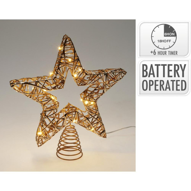 Ozdoba špic hviezda LED 28 cm s časovačom šampaň