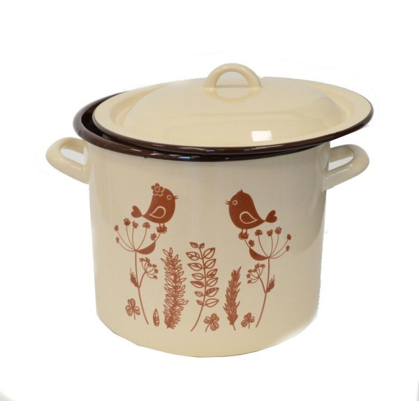Hrniec smalt + pokr. 21cm/6L dekor Vtáčik KLC