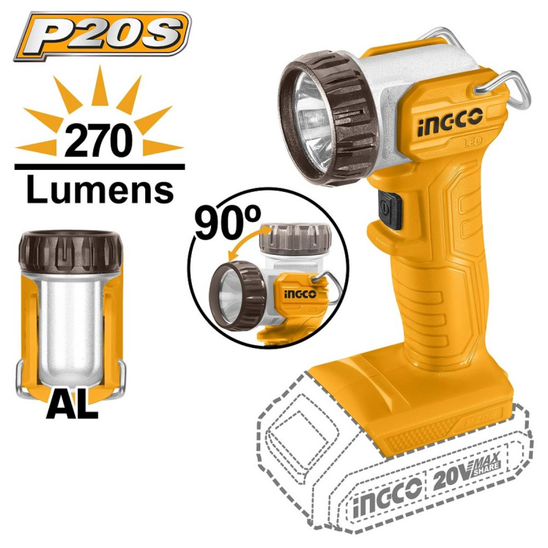 Lampa pracovná LI-ION CWLI2038 INGCO AKU 20V P20S INDUSTRIAL bez akumulátora a nab. KLC
