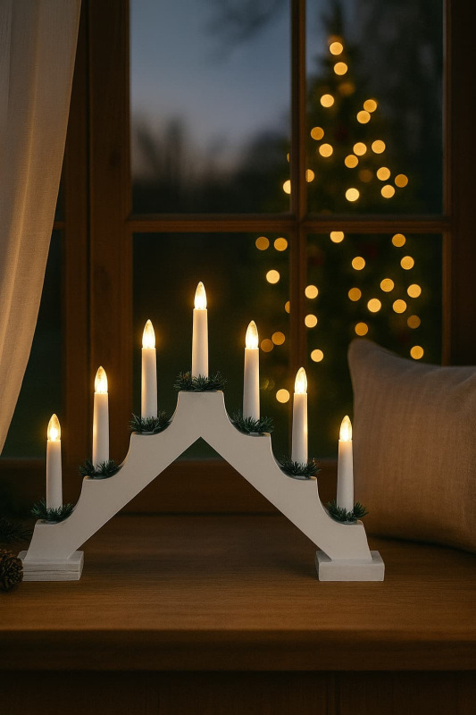 Svietnik vianočný 7 LED sviečok 39,5x5x31 cm, s časovačom, drevo 1