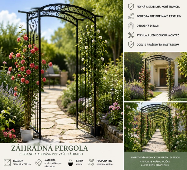 Záhradná pergola KLC 105 × 46 × 215 cm – kovová čierna 1