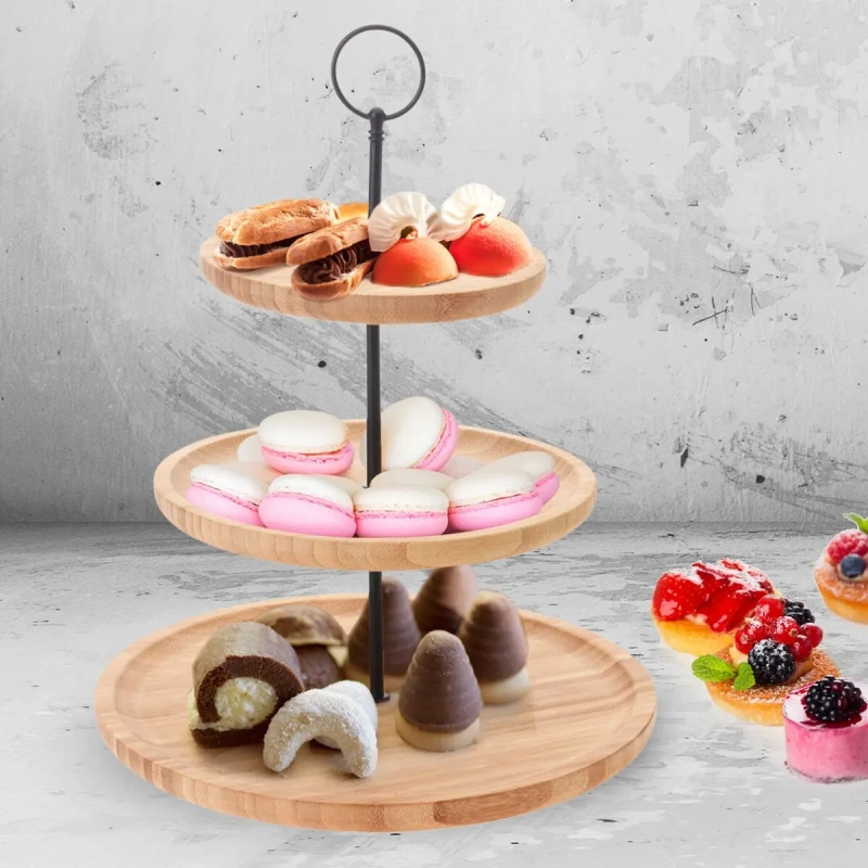Servírovací stojan 3 poschodia – bambusový trojposchodový stojan na zákusky 1