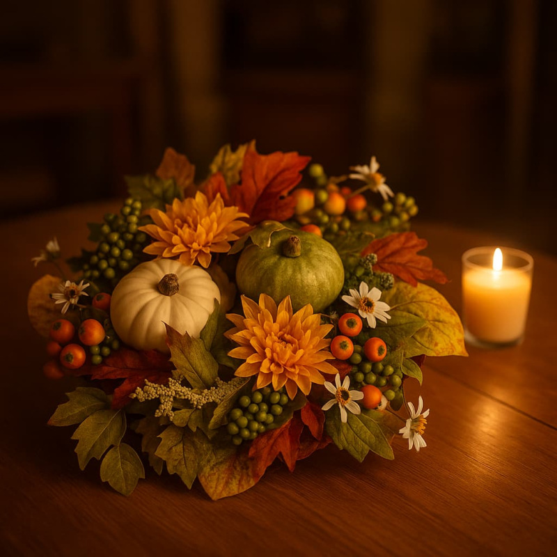 Jesenný veniec s tekvicami Ø 35 cm – jesenná dekorácia na dvere, stôl alebo stenu 1