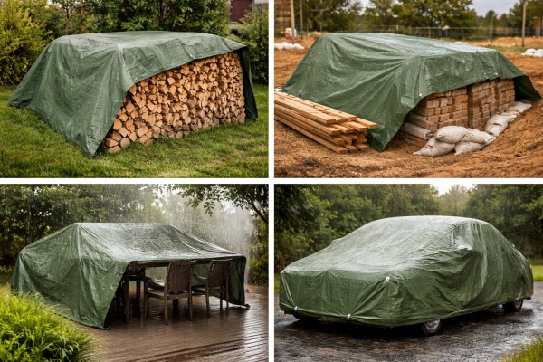 Krycia plachta 10 × 15 m zelená nepremokavá s okami 80 g/m² veľká univerzálna 1