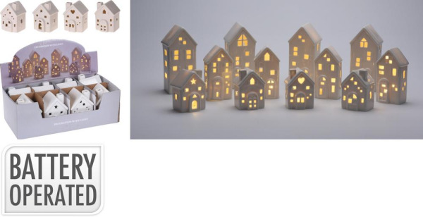 Dekorácia domček LED 6x5,8x8,7 cm porcelán biely mix