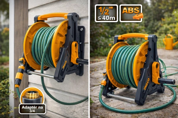 Bubon na hadicu 1/2" do 40 m INGCO nástenný navijak na hadicu 1