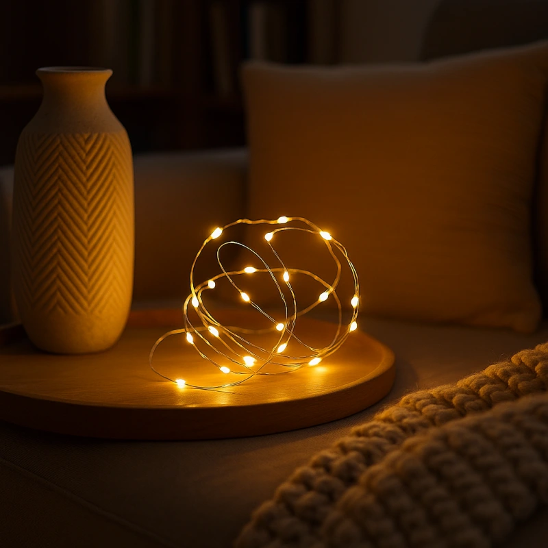 Vianočná LED reťaz 20 LED – teplá biela, strieborný drôt, batérie, časovač 1