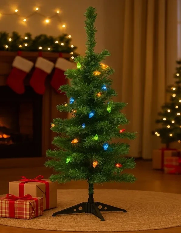 Umelý vianočný stromček 98 cm / 20 LED / teplá biela / na batérie / vnútorný aj vonkajší 1
