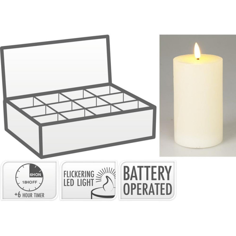 Sviečka LED 7,5x12,5 cm s časovačom ivory