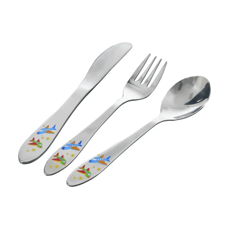 Detský príbor LIETADLÁ – nerezový 3-dielny set pre deti s motívom lietadiel 1