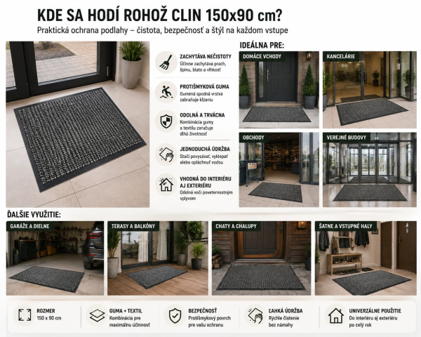 Rohož CLIN KLC 150 × 90 cm – gumová vstupná rohož s textilným povrchom 2
