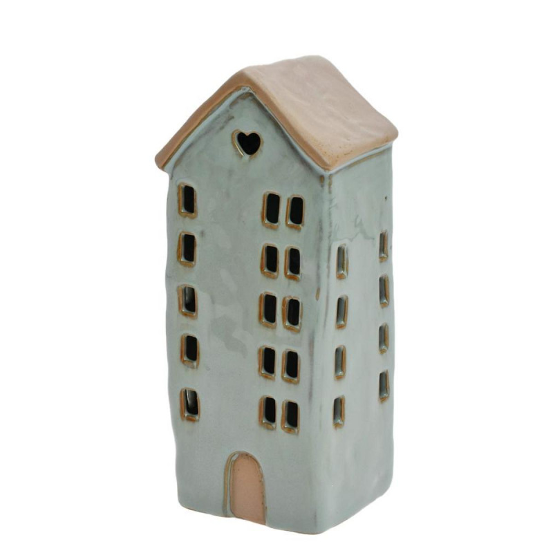 Dekorácia domček LED 8,3x7x19,5 cm porcelán zelená