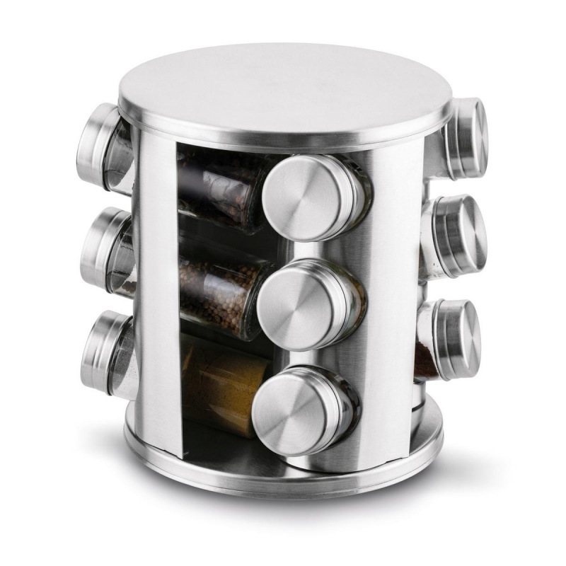 Koreničky v stojane FAVARO, otočný stojan + 12 koreničiek, strieborná sada