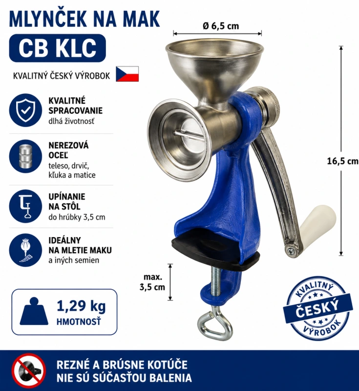 Mlynček na mak CB KLC nerezový český výrobok 3