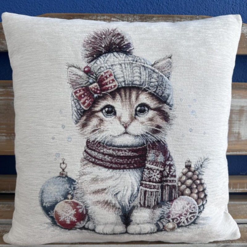 Obliečka na vankúš Vianoce MAČIATKO 42 × 42 cm / gobelínová