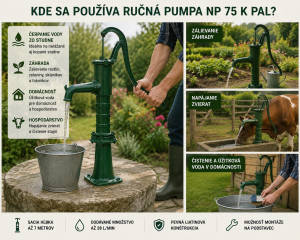 Ručná záhradná pumpa NP 75 K PAL – studničné čerpadlo 7 m, 28 l/min 1