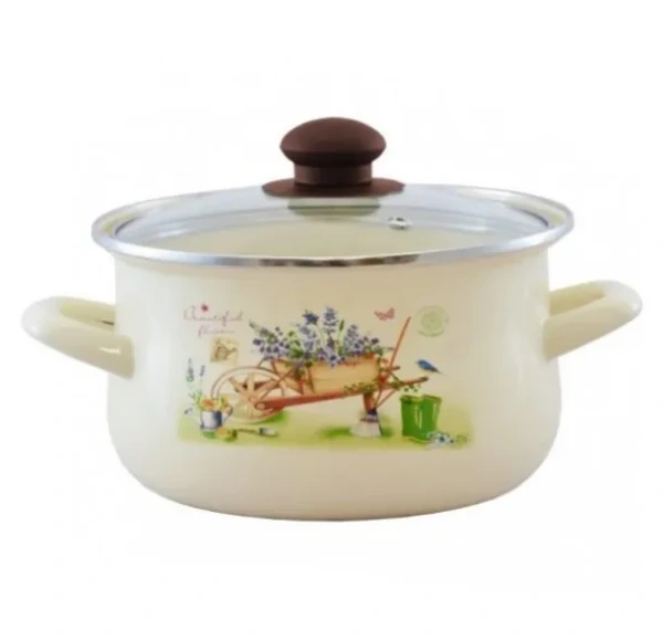 Smaltované hrnce GARDEN 8-dielna sada béžová – 16 až 22 cm, pokrievky, indukcia 2